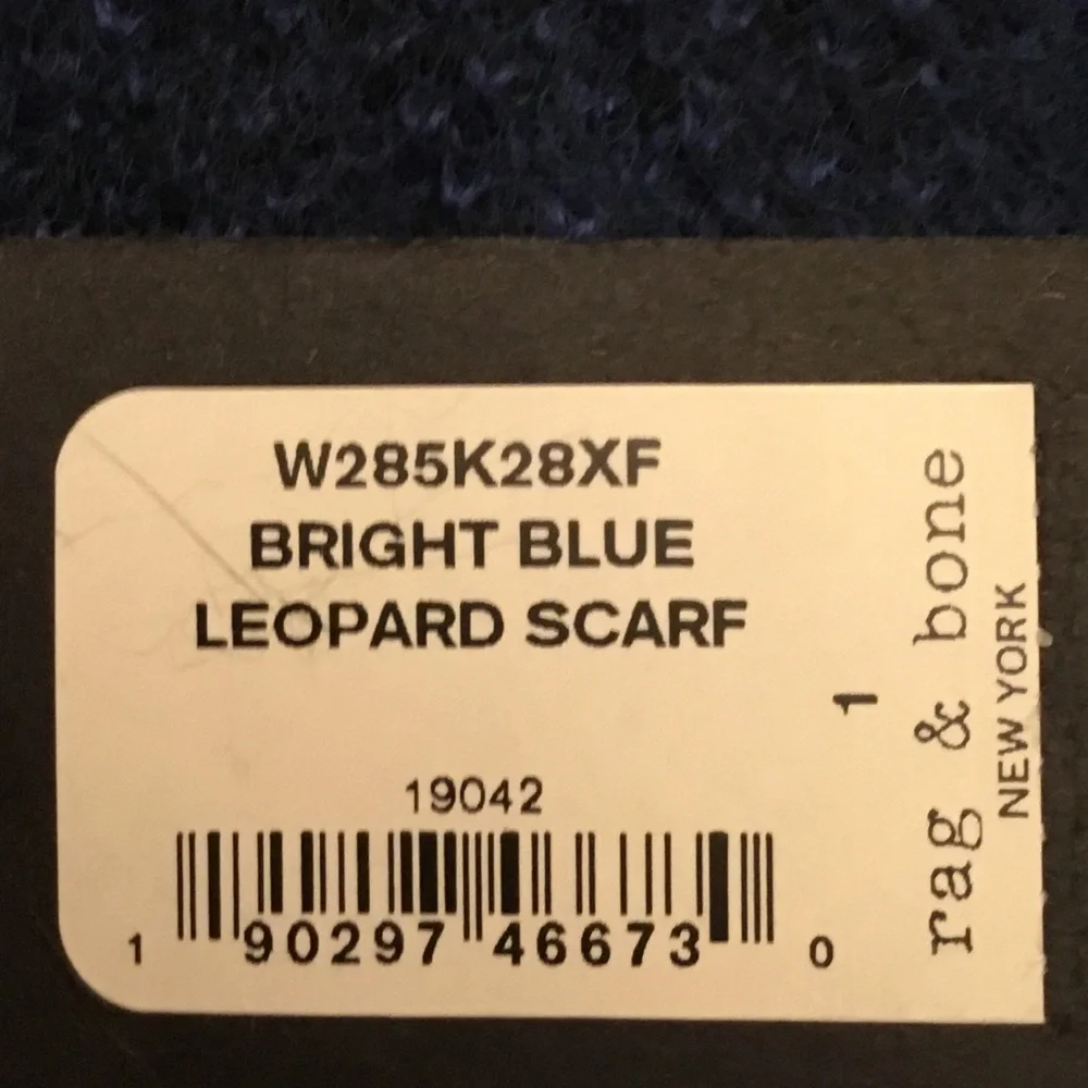 NWT Rag & Bone Mohair Alpaca Silk Blend Scarf Blue Leopard Print
